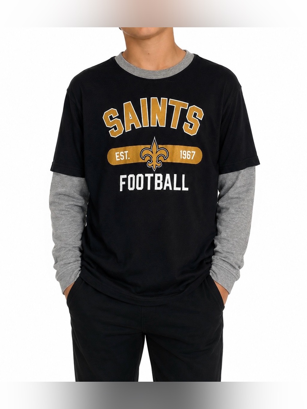 New Orleans Saints Boys Long Sleeve Layered Look Shirt Size L 12/14